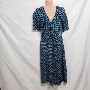 Boden Dorothy Fit & Flare Dress Women Size 8L V Neck Blue Green